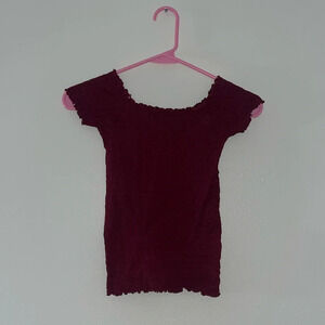 Burgundy Popcorn Off-shoulder Top